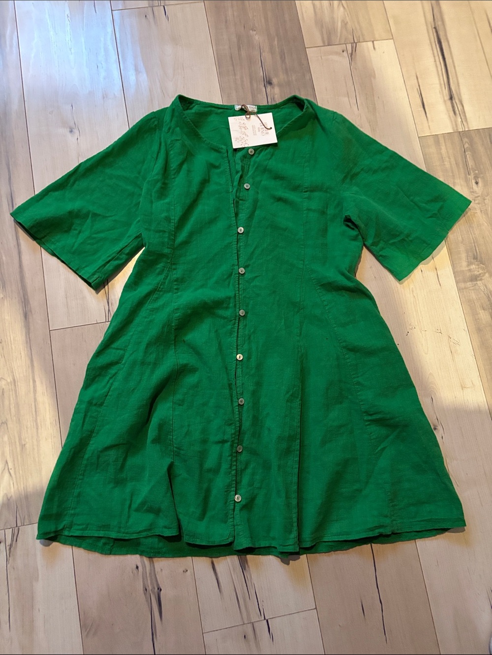 Green Button-Front Mini Dress